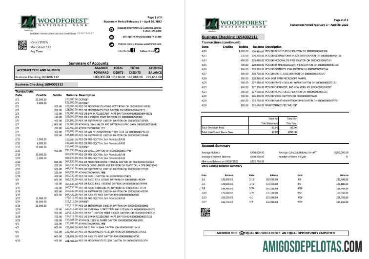 Exemplo de 3 páginas Woodforest Xls dos EUA
